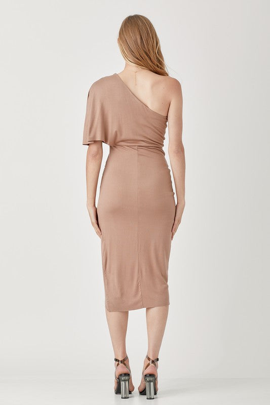 ONE SHOULDER DRAPE JERSEY DRESS - LOLA LUXE