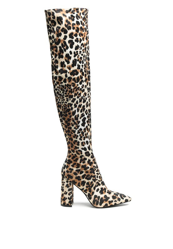 LONDON RAG KNEE HIGH PRINT BLOCK HEELED BOOT - lolaluxeshop