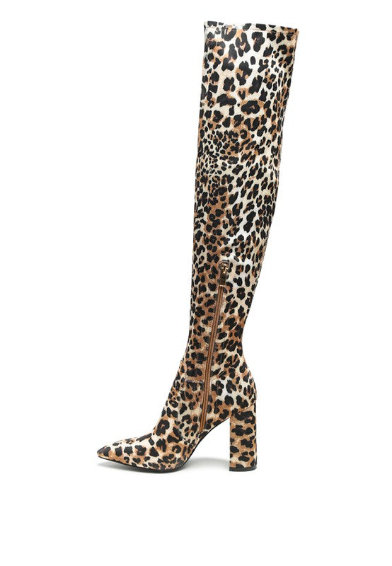 LONDON RAG KNEE HIGH PRINT BLOCK HEELED BOOT - lolaluxeshop