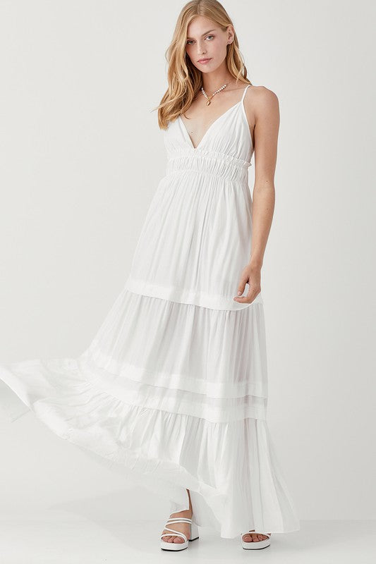 SHIRRED RUFFLE FOLDED DETAIL MAXI DRESS - LOLA LUXE