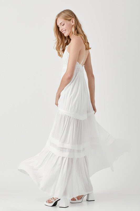 SHIRRED RUFFLE FOLDED DETAIL MAXI DRESS - LOLA LUXE