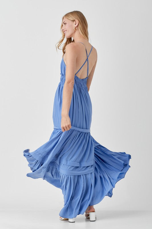 SHIRRED RUFFLE FOLDED DETAIL MAXI DRESS - LOLA LUXE