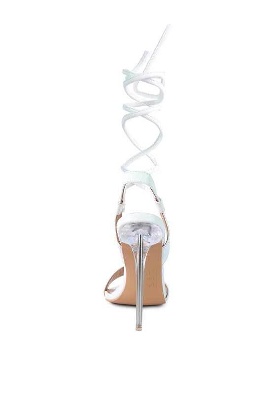 SHEENY CLEAR STILETTO LACE UP SANDAL - lolaluxeshop