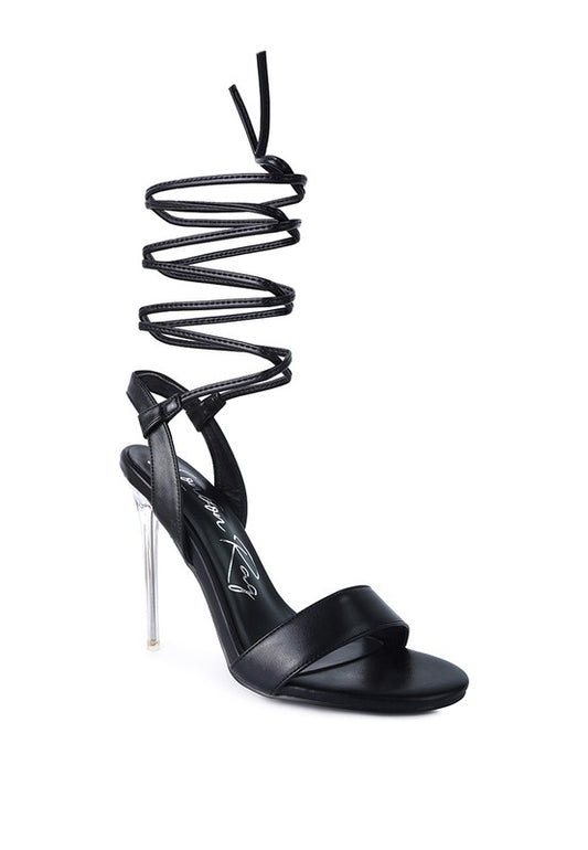 SHEENY CLEAR STILETTO LACE UP SANDAL - lolaluxeshop