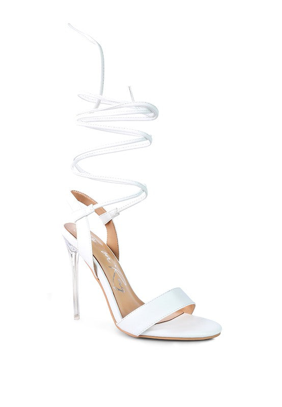 SHEENY CLEAR STILETTO LACE UP SANDAL - lolaluxeshop