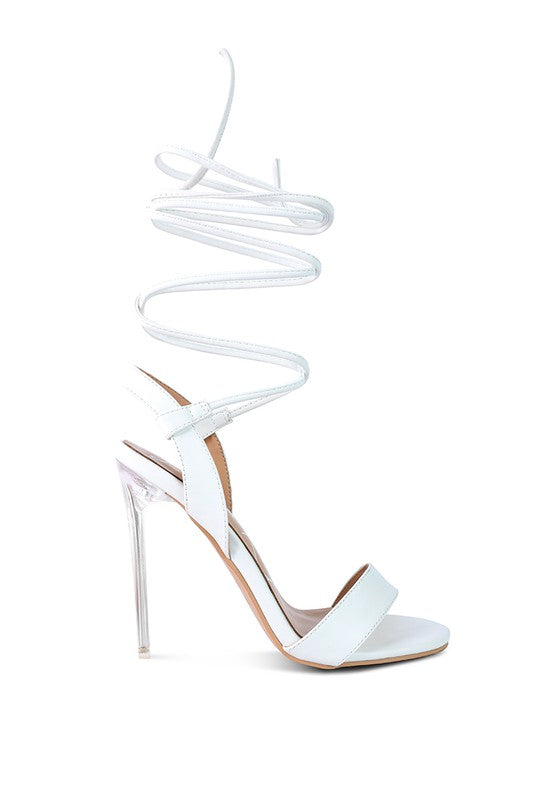 SHEENY CLEAR STILETTO LACE UP SANDAL - lolaluxeshop