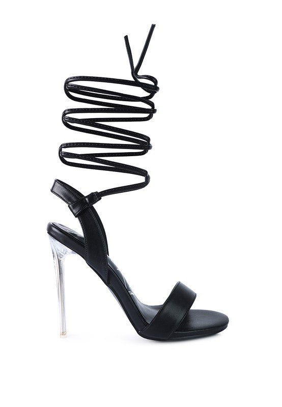 SHEENY CLEAR STILETTO LACE UP SANDAL - lolaluxeshop