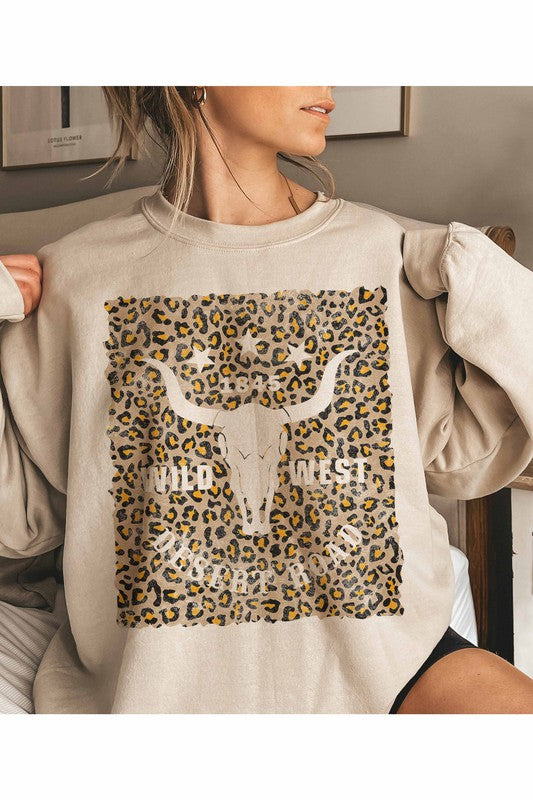 WILD WEST DESERT ROAD LEOPARD GRAPHIC SWEATSHIRT - LOLA LUXE