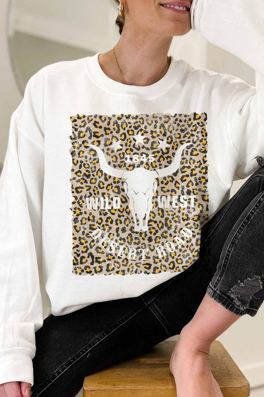 WILD WEST DESERT ROAD LEOPARD GRAPHIC SWEATSHIRT - LOLA LUXE