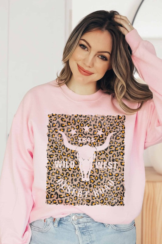 WILD WEST DESERT ROAD LEOPARD GRAPHIC SWEATSHIRT - LOLA LUXE