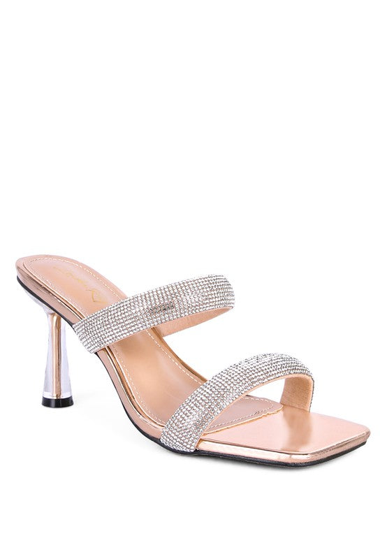 DOLLS DIAMANTE MID HEEL SLIDE SANDALS - lolaluxeshop