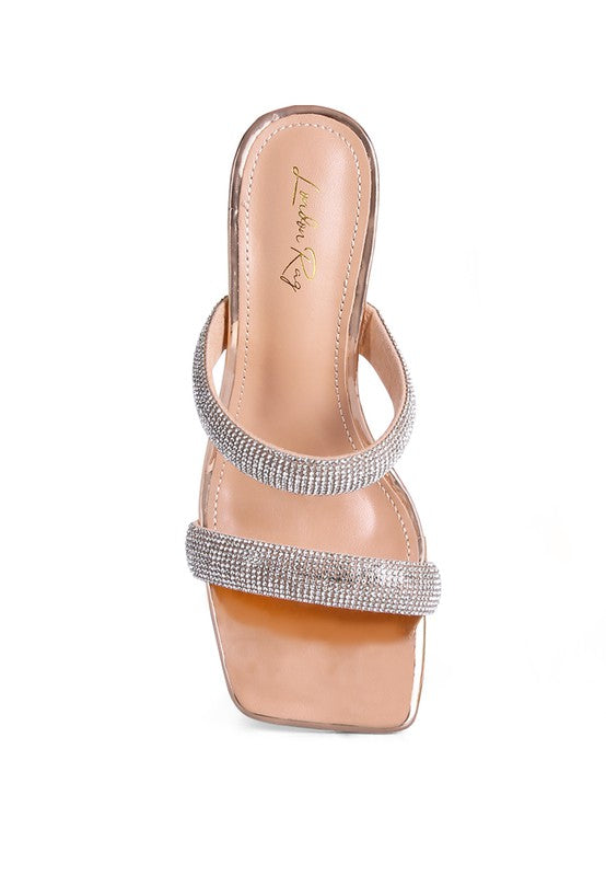 DOLLS DIAMANTE MID HEEL SLIDE SANDALS - lolaluxeshop