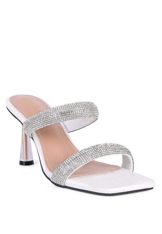 DOLLS DIAMANTE MID HEEL SLIDE SANDALS - lolaluxeshop