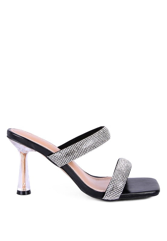 DOLLS DIAMANTE MID HEEL SLIDE SANDALS - lolaluxeshop