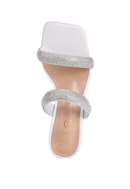 DOLLS DIAMANTE MID HEEL SLIDE SANDALS - lolaluxeshop