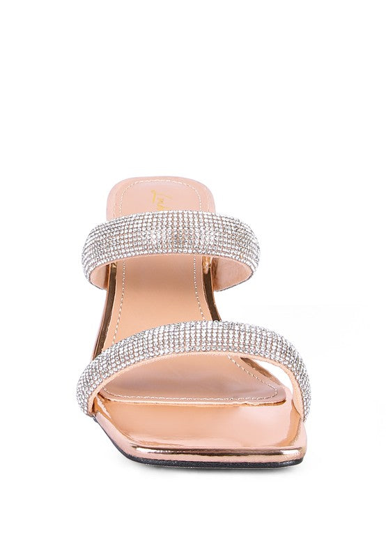 DOLLS DIAMANTE MID HEEL SLIDE SANDALS - lolaluxeshop