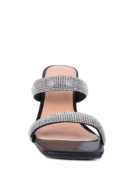 DOLLS DIAMANTE MID HEEL SLIDE SANDALS - lolaluxeshop