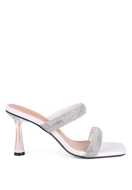 DOLLS DIAMANTE MID HEEL SLIDE SANDALS - lolaluxeshop