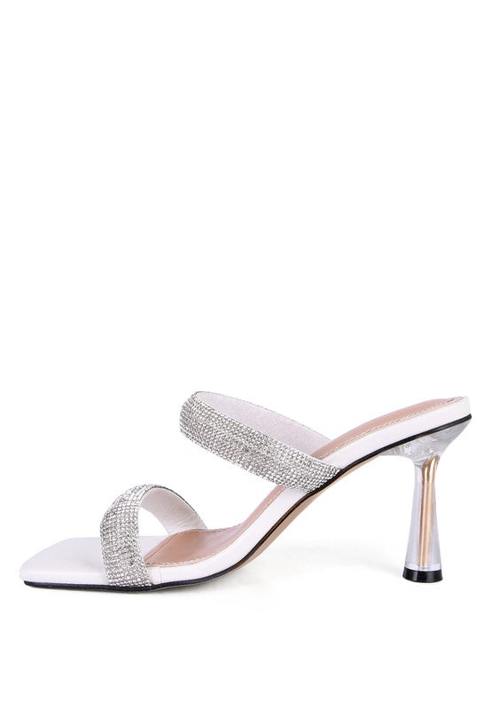 DOLLS DIAMANTE MID HEEL SLIDE SANDALS - lolaluxeshop