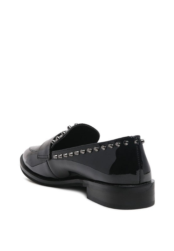 EMILIA Black Shine Forever Stud Penny Loafers - lolaluxeshop