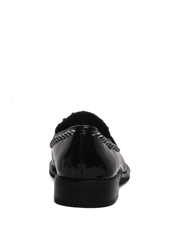 EMILIA Black Shine Forever Stud Penny Loafers - lolaluxeshop