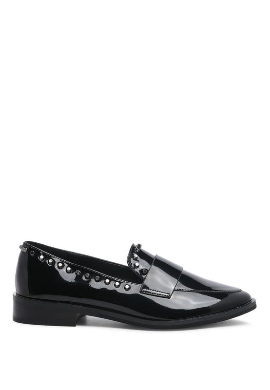 EMILIA Black Shine Forever Stud Penny Loafers - lolaluxeshop