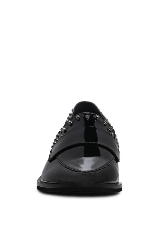 EMILIA Black Shine Forever Stud Penny Loafers - lolaluxeshop