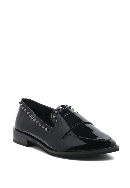 EMILIA Black Shine Forever Stud Penny Loafers - lolaluxeshop