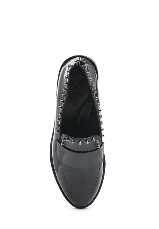 EMILIA Black Shine Forever Stud Penny Loafers - lolaluxeshop