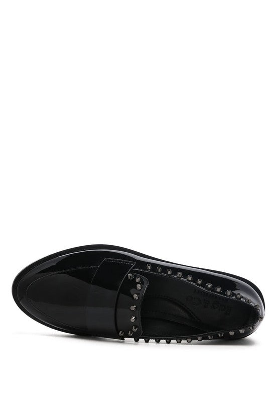 EMILIA Black Shine Forever Stud Penny Loafers - lolaluxeshop