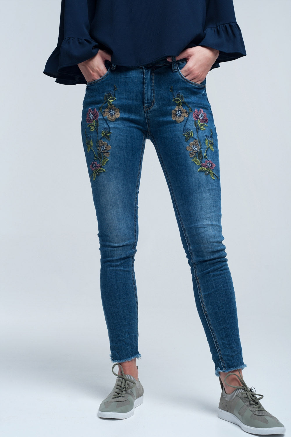 Blue Skinny Jean With Embroideries - LOLA LUXE