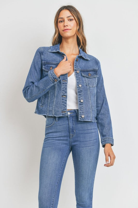 Clean Denim Jacket W/ Fray - LOLA LUXE