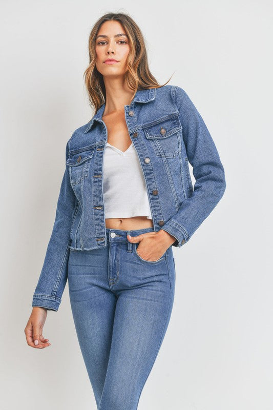 Clean Denim Jacket W/ Fray - LOLA LUXE