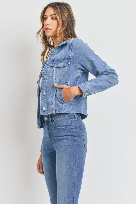 Clean Denim Jacket W/ Fray - LOLA LUXE