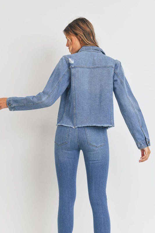 VINTAGE DISTRESSED DENIM JACKET - LOLA LUXE