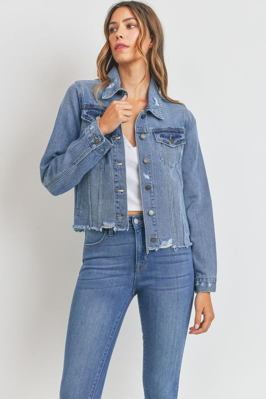 VINTAGE DISTRESSED DENIM JACKET - LOLA LUXE