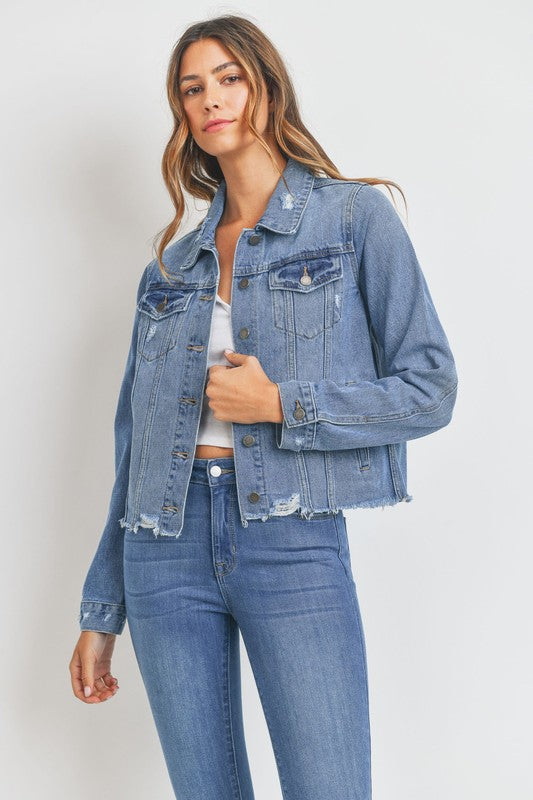 VINTAGE DISTRESSED DENIM JACKET - LOLA LUXE