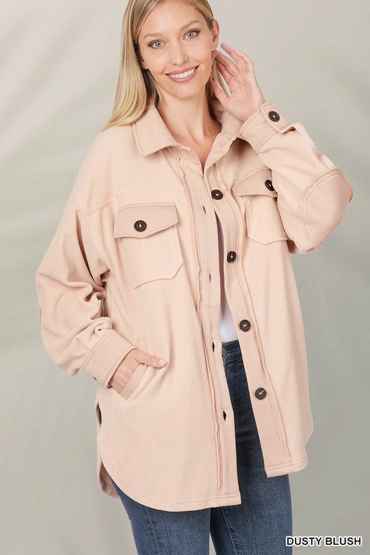 OVERSIZED BASIC FLEECE SHACKET - LOLA LUXE