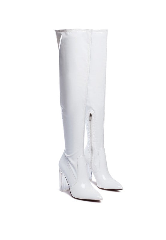 NOIRE THIGH HIGH LONG BOOTS IN PATENT PU - lolaluxeshop