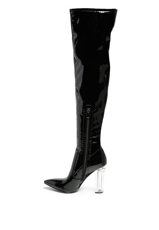 NOIRE THIGH HIGH LONG BOOTS IN PATENT PU - lolaluxeshop