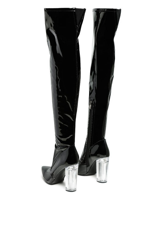 NOIRE THIGH HIGH LONG BOOTS IN PATENT PU - lolaluxeshop