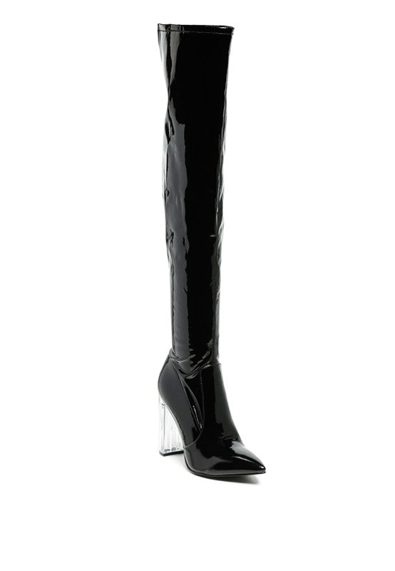 NOIRE THIGH HIGH LONG BOOTS IN PATENT PU - lolaluxeshop