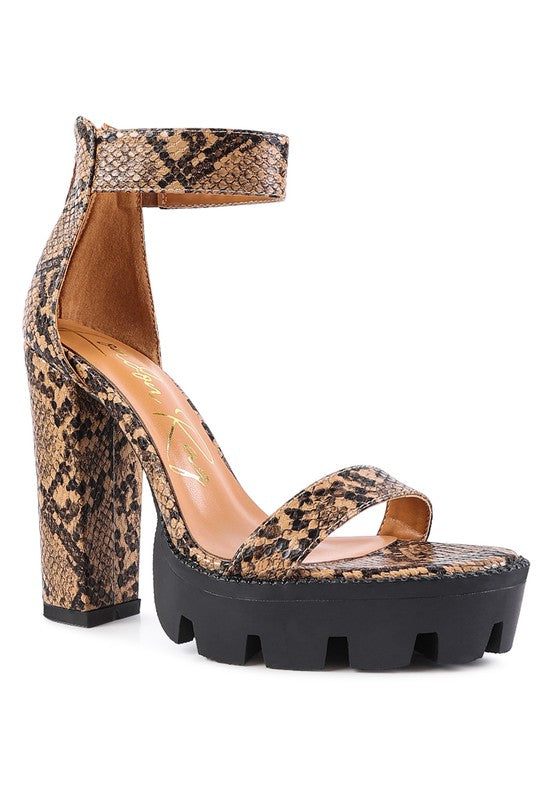 RATTLE SNAKE PRINT HIGH HEELED BLOCK SANDAL - lolaluxeshop