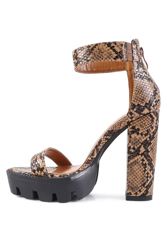 RATTLE SNAKE PRINT HIGH HEELED BLOCK SANDAL - lolaluxeshop