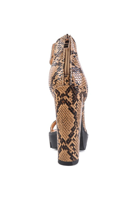 RATTLE SNAKE PRINT HIGH HEELED BLOCK SANDAL - lolaluxeshop