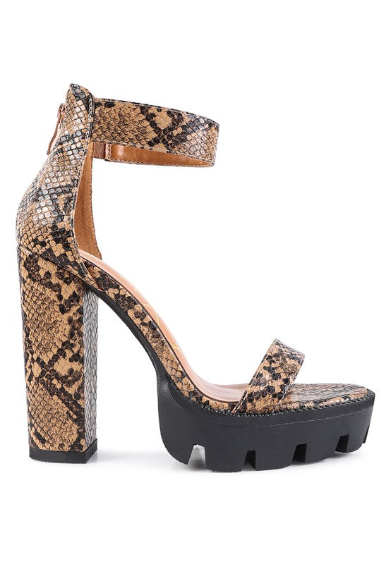 RATTLE SNAKE PRINT HIGH HEELED BLOCK SANDAL - lolaluxeshop