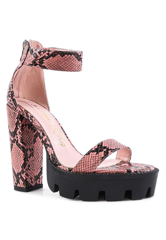 RATTLE SNAKE PRINT HIGH HEELED BLOCK SANDAL - lolaluxeshop