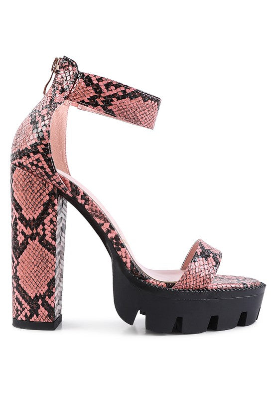 RATTLE SNAKE PRINT HIGH HEELED BLOCK SANDAL - lolaluxeshop