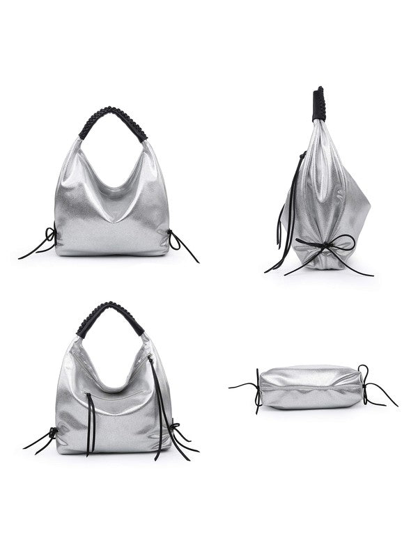 Women hobo bag metallic silver - LOLA LUXE