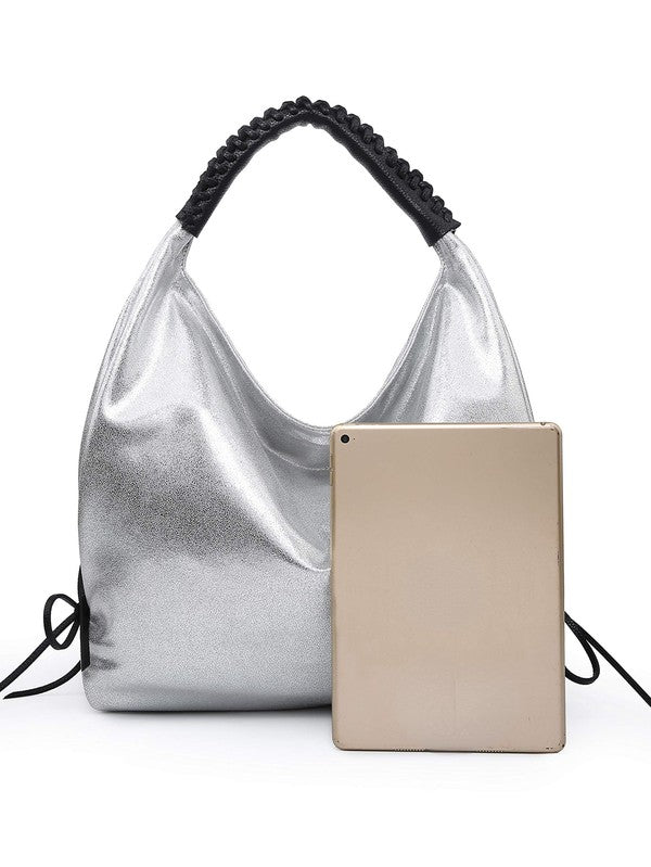 Women hobo bag metallic silver - LOLA LUXE